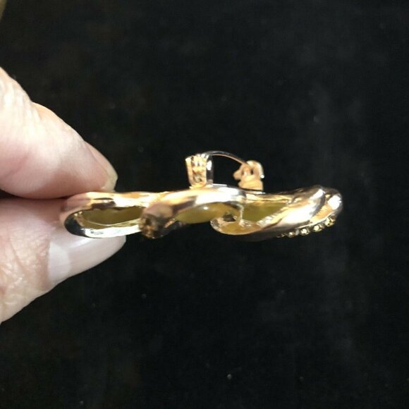 Vintage Style Brooch Antiqued Gold Tone Round Opal Simulated Champagne - Picture 6 of 10